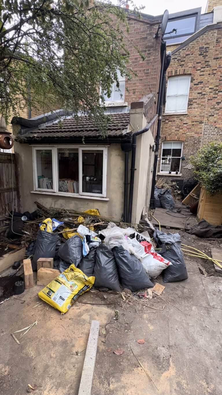 Rubbish bags on a patio before collection